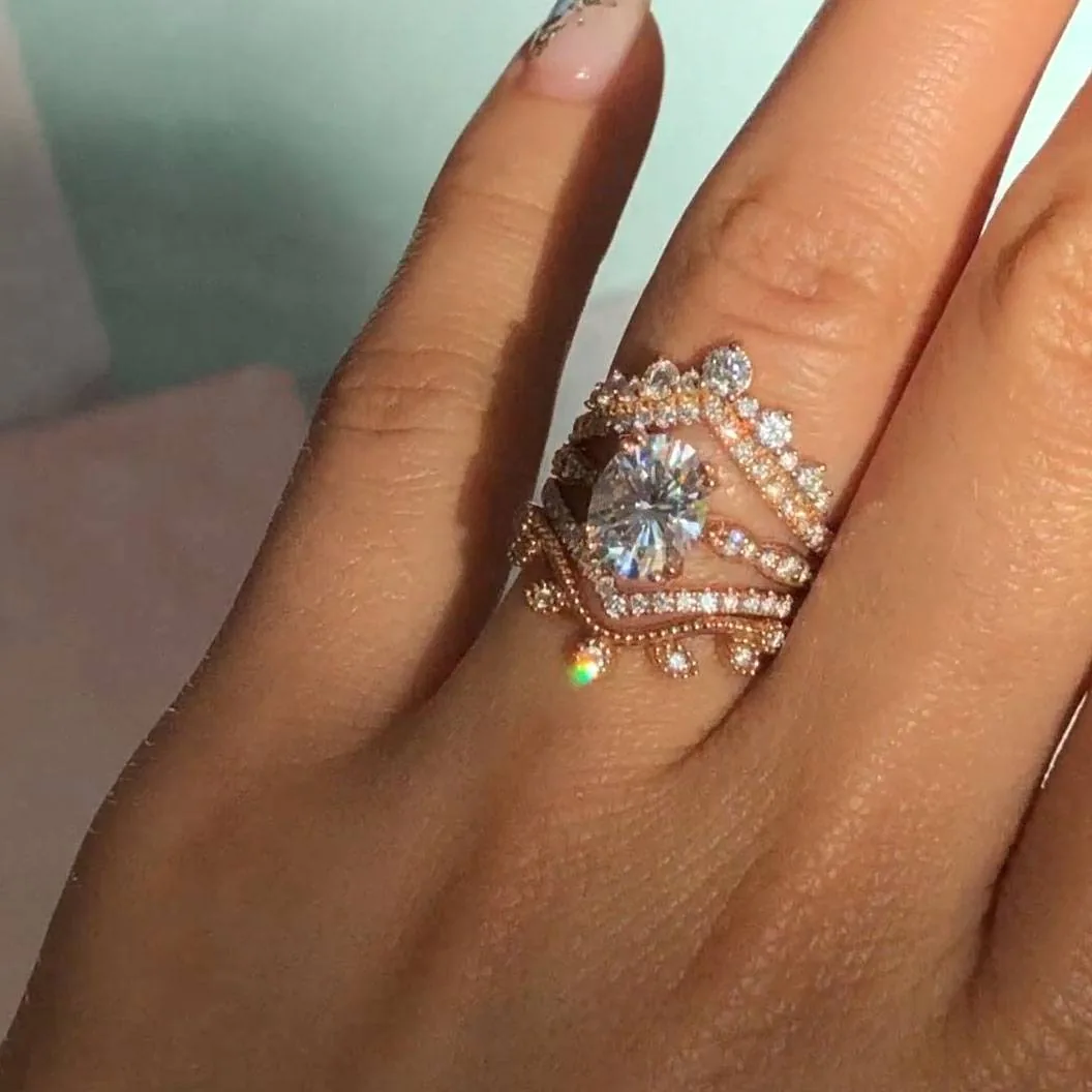 Handmade 3 CT Oval Lab-created Gemstone Bridal Stack Ring Set