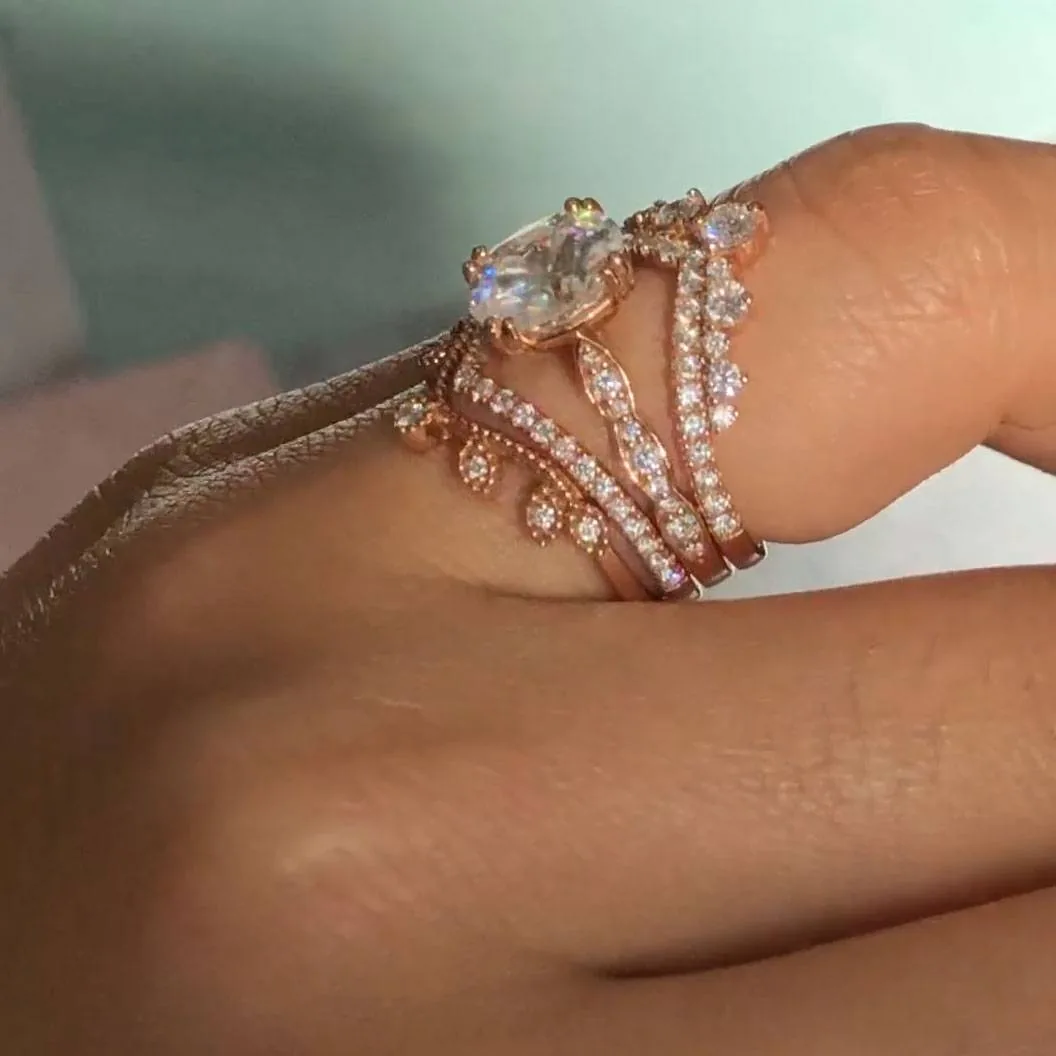 Handmade 3 CT Oval Lab-created Gemstone Bridal Stack Ring Set