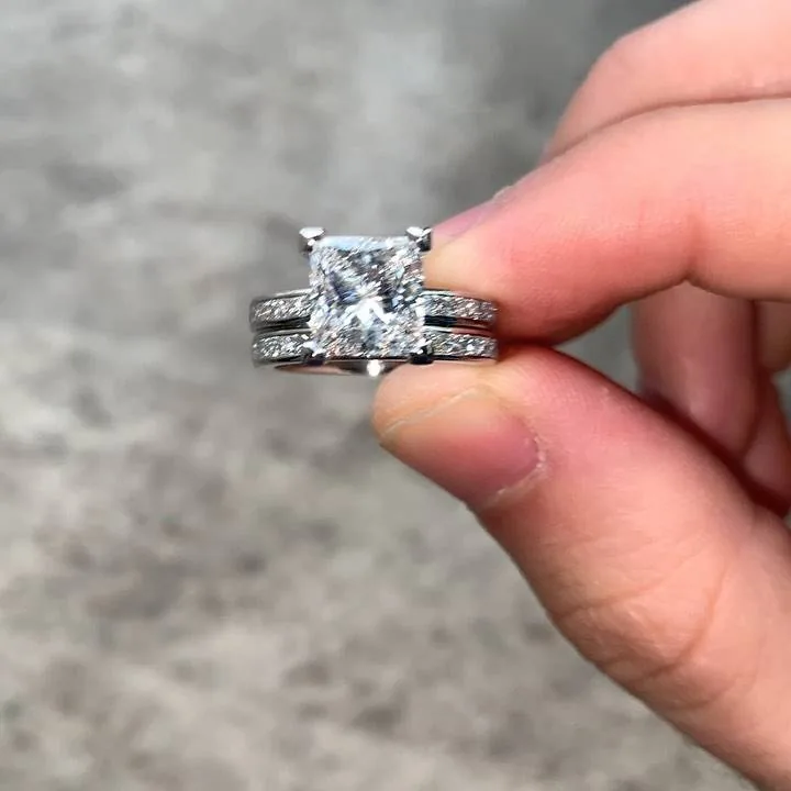 Handmade 1.5 CT Princess Cut Lab-created Gemstone Ring Set in Sterling Silver