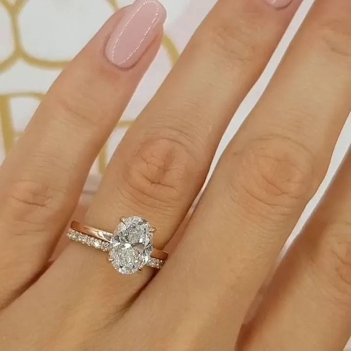 Handmade 2.5CT Oval Cut Bridal Set in Rose Gold Tone