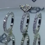 Handmade 3pc Round Brilliant Cut Sterling Silver Ring Set