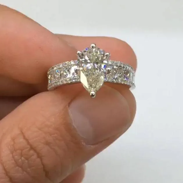 Handmade 1.5CT Pear Cut Engagement Ring With Princess Stone Eternity Band