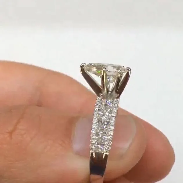 Handmade 1.5CT Pear Cut Engagement Ring With Princess Stone Eternity Band