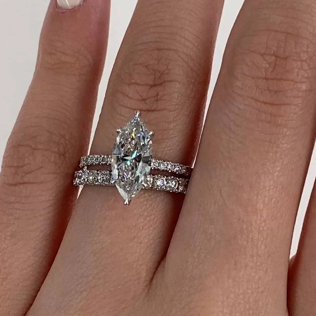 Handmade 1.5CT Marquise Cut Engagement Ring Set