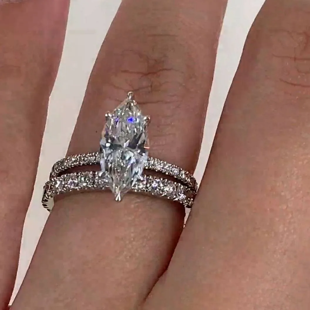 Handmade 1.5CT Marquise Cut Engagement Ring Set