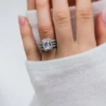 1CT Halo Emerald Cut Bridal Set Ring