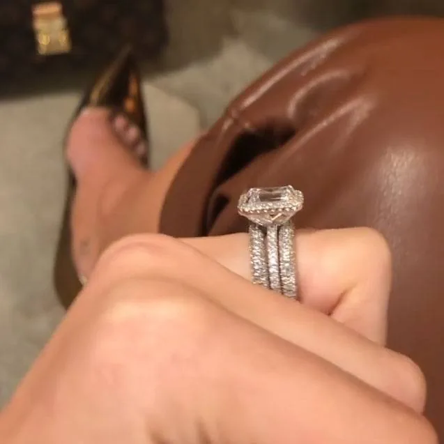 1CT Halo Emerald Cut Bridal Set Ring