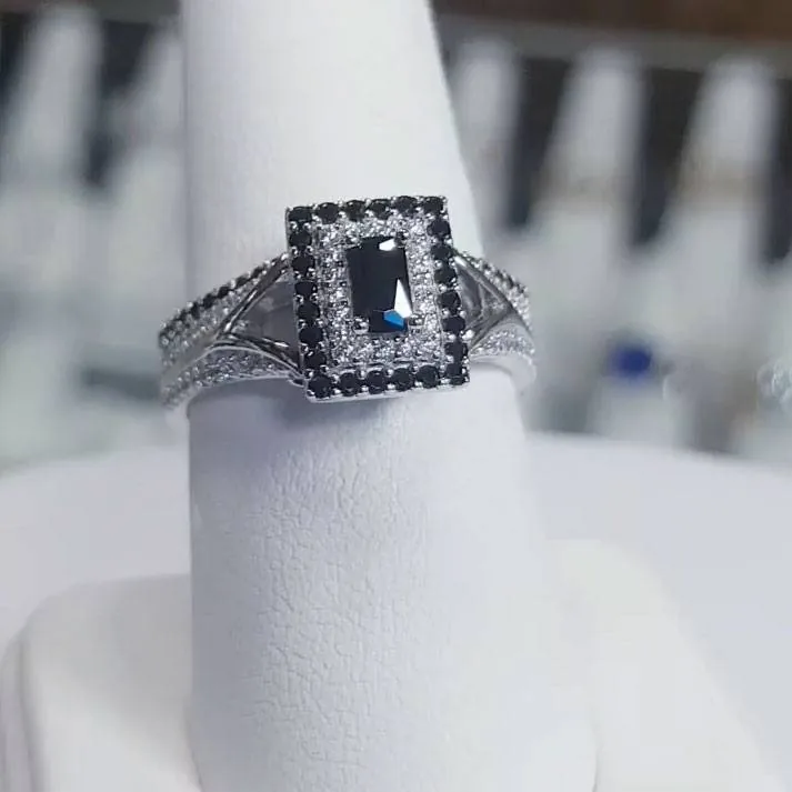 Handmade 2PCS Black Sapphire Wedding Set