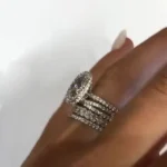 Handmade Halo 2 CT Oval Cut Engagement Ring with Five Bands