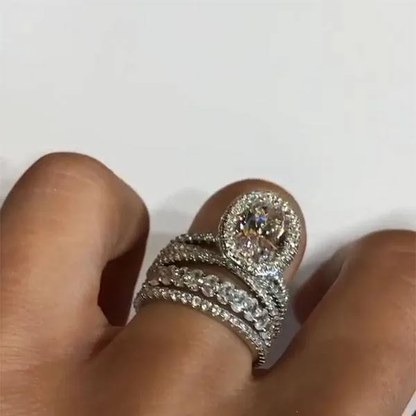 Handmade Halo 2 CT Oval Cut Engagement Ring with Five Bands
