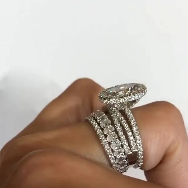 Handmade Halo 2 CT Oval Cut Engagement Ring with Five Bands