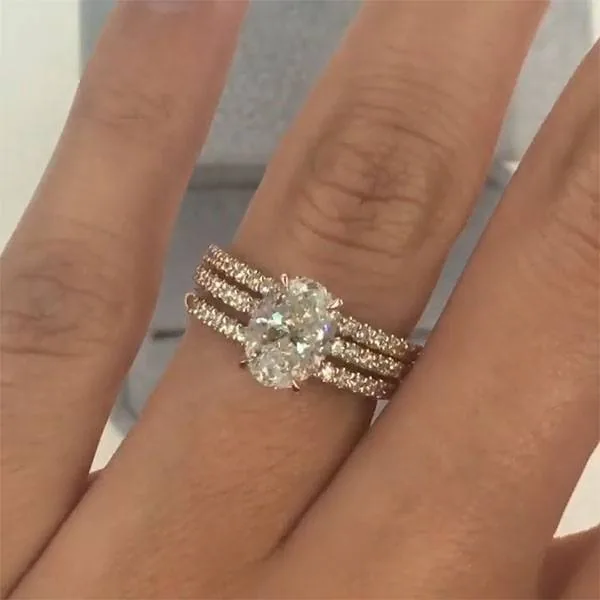 Handmade 3 CT Oval Cut Sterling Silver Wedding Set