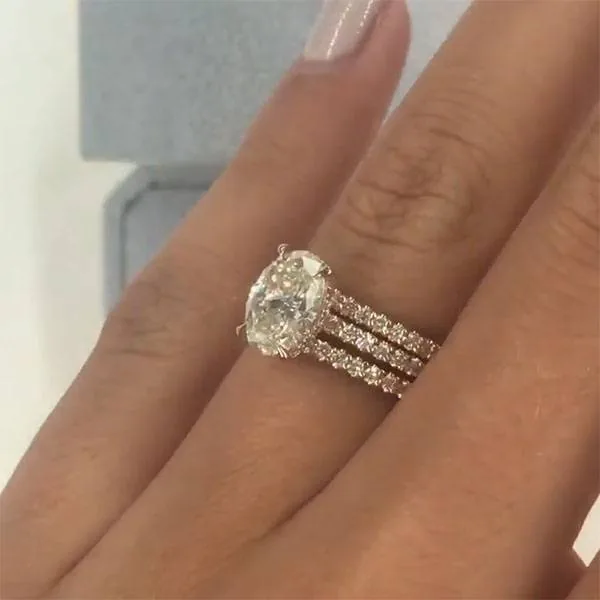 Handmade 3 CT Oval Cut Sterling Silver Wedding Set