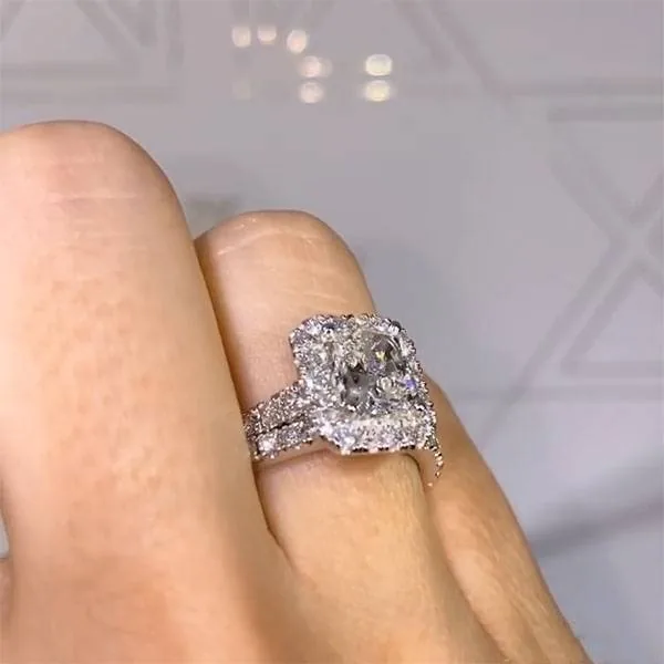 Handmade 4 CT Radiant Cut Brillant Wedding Set with Matching Band