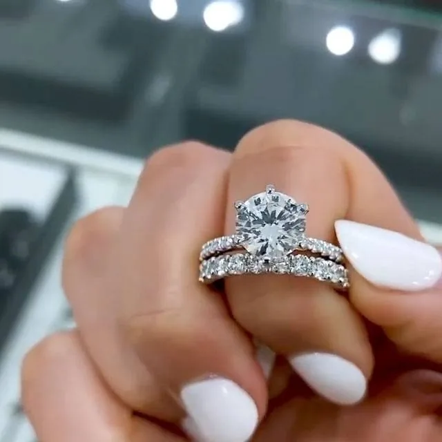 Handmade 2 CT Round Cut Brillant Wedding Set with Matching Band