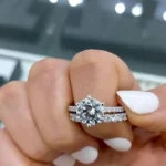 Handmade 2 CT Round Cut Brillant Wedding Set with Matching Band