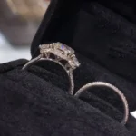 Handmade 3 ct Cushion Cut with 2 Round Shape Sidestones Engagement Ring Set