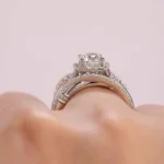 Handmade 2 CT Round Cut Brillant Halo Wedding Set with Matching Band