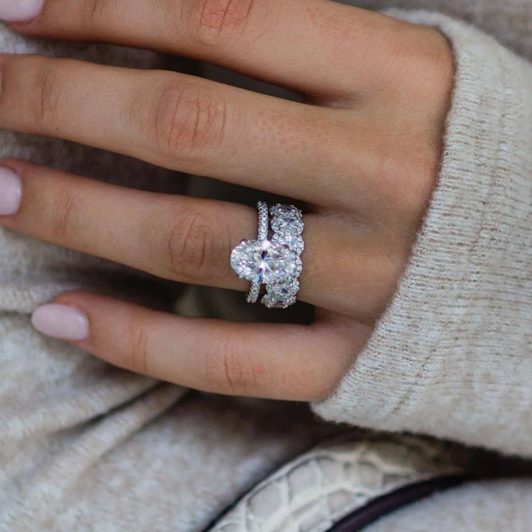 Handmade 3CT Oval Cut Bridal Set in Sterling Silver