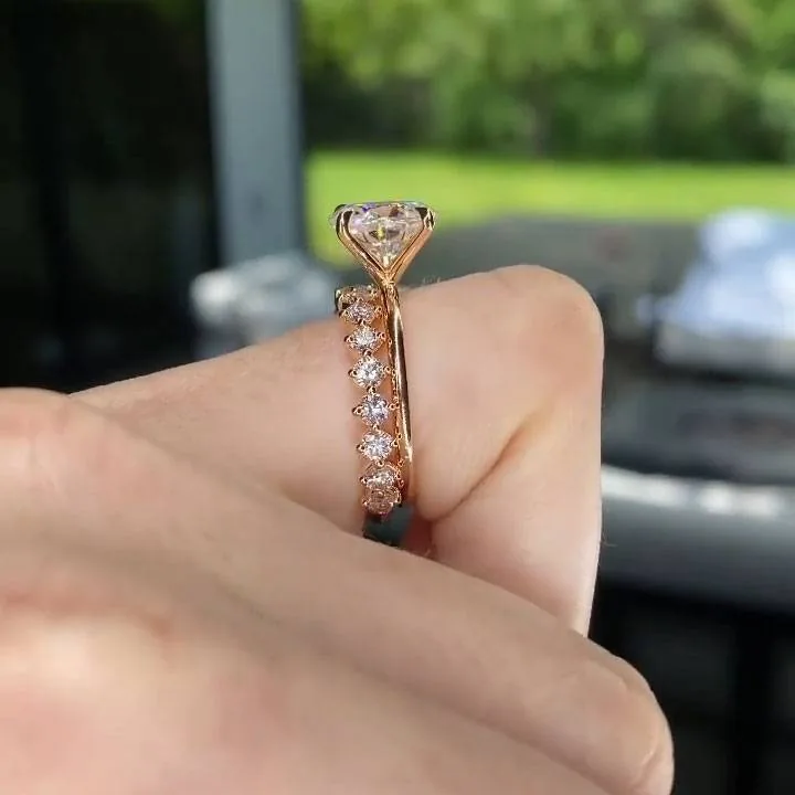 Handmade 2CT Oval Cut Solitaire Engagement Ring with Eternity Band