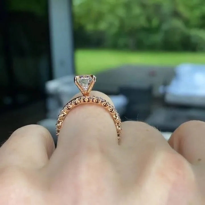 Handmade 2CT Oval Cut Solitaire Engagement Ring with Eternity Band