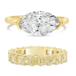 Handmade Marquise Cut Solitaire Engagement Ring With Yellow Radiant Cut Eternity Band