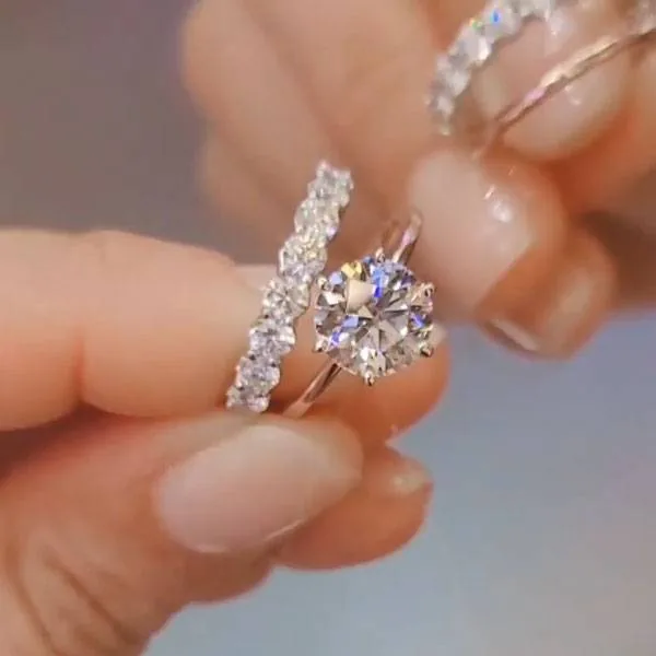 Handmade Classic 3 CT Round Cut 6 Prong Diamond Wedding Ring Set