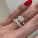 Handmade 1.5CT Round Cut Halo Solitaire Ring With Flower Eternity Band