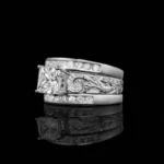 Handmade 2 CT Princess Cut Sterling Silver 3PC Ring Set