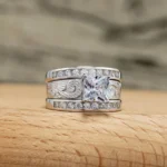 Handmade 2 CT Princess Cut Sterling Silver 3PC Ring Set
