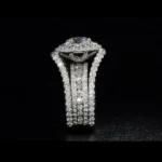 Handmade Interchangeable Brilliant Round Cut Double Halo Sterling Silver Ring Set