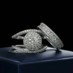 Handmade Interchangeable Brilliant Round Cut Double Halo Sterling Silver Ring Set