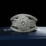 Handmade Interchangeable Brilliant Round Cut Double Halo Sterling Silver Ring Set