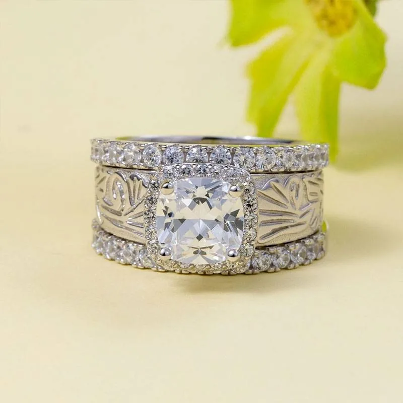 Handmade Cushion Cut Western Inspired 3PC Ring Set