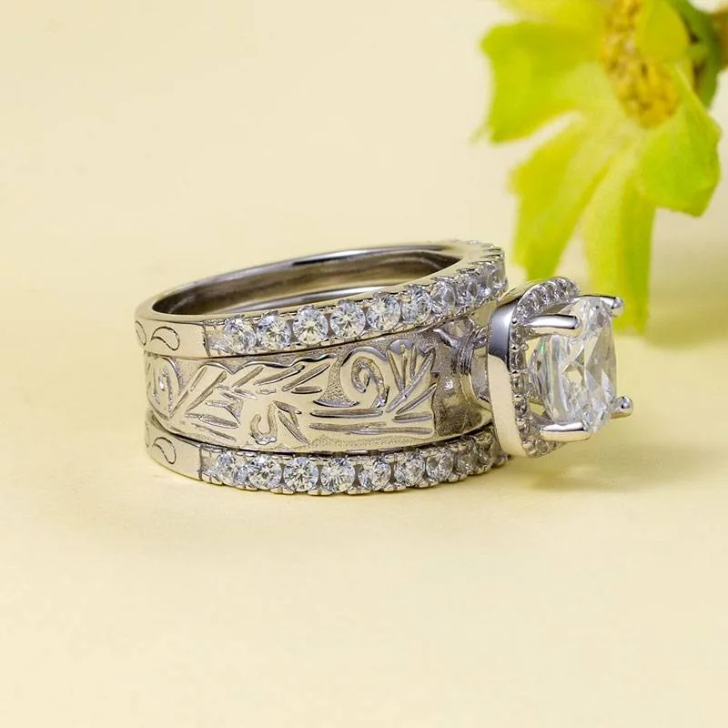 Handmade Cushion Cut Western Inspired 3PC Ring Set