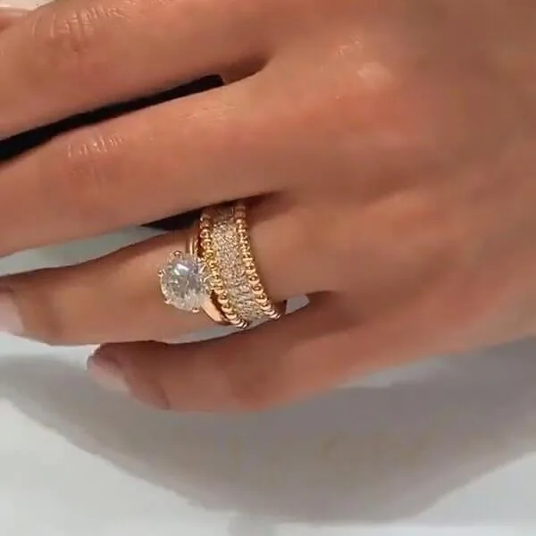 Handmade Yellow Gold Round Cut Solitaire Ring Set
