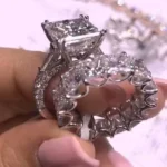 Handmade 6.0 CT Princess Cut Sterling Silver Ring Set