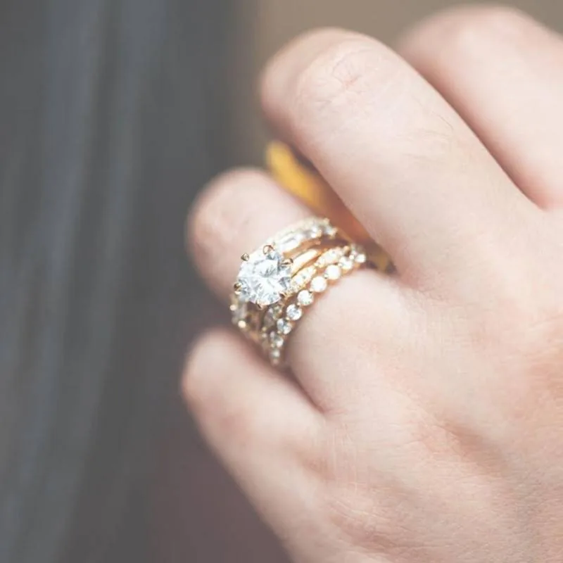 Handmade Yellow Gold 2.0 CT Round Cut Sterling Silver 4pcs Ring Set