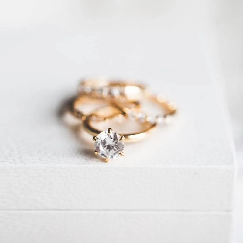Handmade Yellow Gold 2.0 CT Round Cut Sterling Silver 4pcs Ring Set