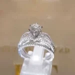 Handmade Round Cut Split Shank Sterling Silver Ring Set