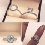 Handmade Insert Halo Ring 0.8CT Round Cut Sterling Silver Ring Set