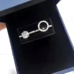Handmade Insert Halo Ring 0.8CT Round Cut Sterling Silver Ring Set