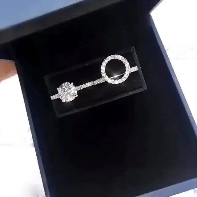 Handmade Insert Halo Ring 0.8CT Round Cut Sterling Silver Ring Set