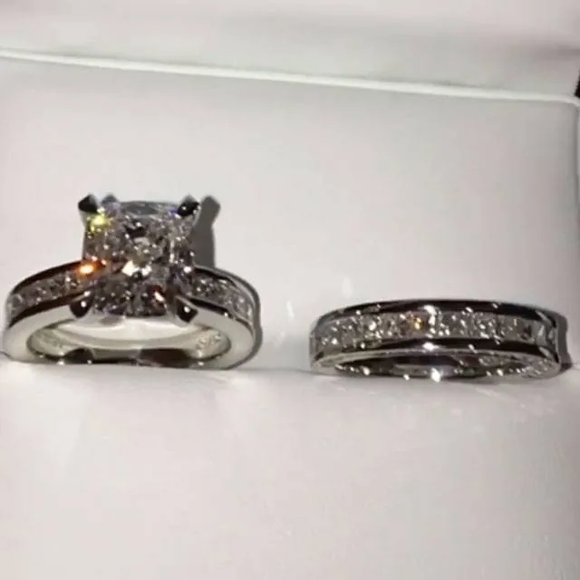 Handmade 4.0CT Cushion Cut White Gemstone Ring Set