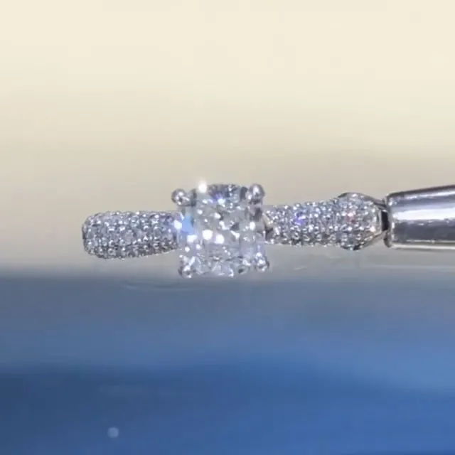 Handmade 1.2Ct Cushion Cut 3D Band Wedding Ring Set