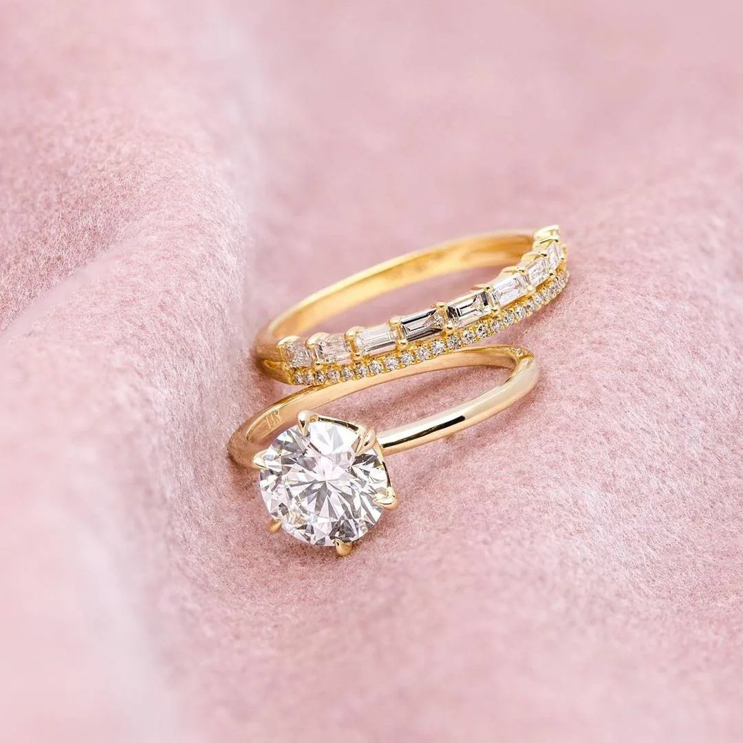 Handmade Yellow Gold 2.0 CT Round Cut Sterling Silver Ring Set
