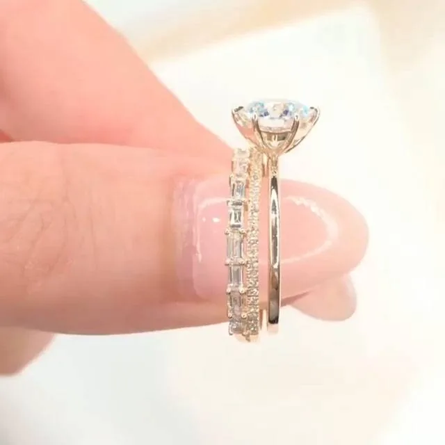 Handmade Yellow Gold 2.0 CT Round Cut Sterling Silver Ring Set