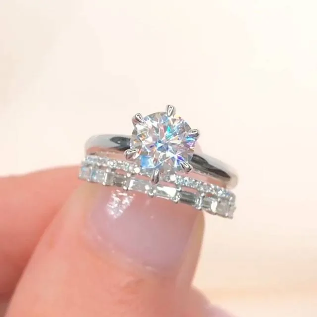 Handmade Yellow Gold 2.0 CT Round Cut Sterling Silver Ring Set