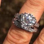 3.0Ct Round Colorless with Princess Sidestones Wedding Ring Set