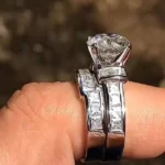3.0Ct Round Colorless with Princess Sidestones Wedding Ring Set